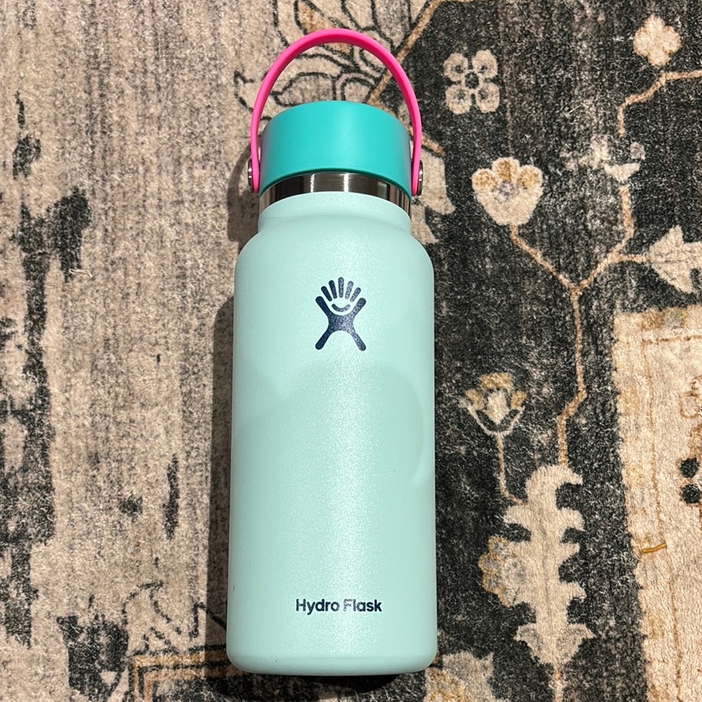 Hydro Flask Teal Bottle with Pink Handle